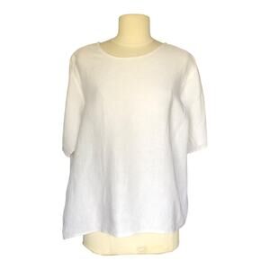 Nordstorm Flax Resort Women's White Linen Shirt Short Sleeve Round Neck Top
